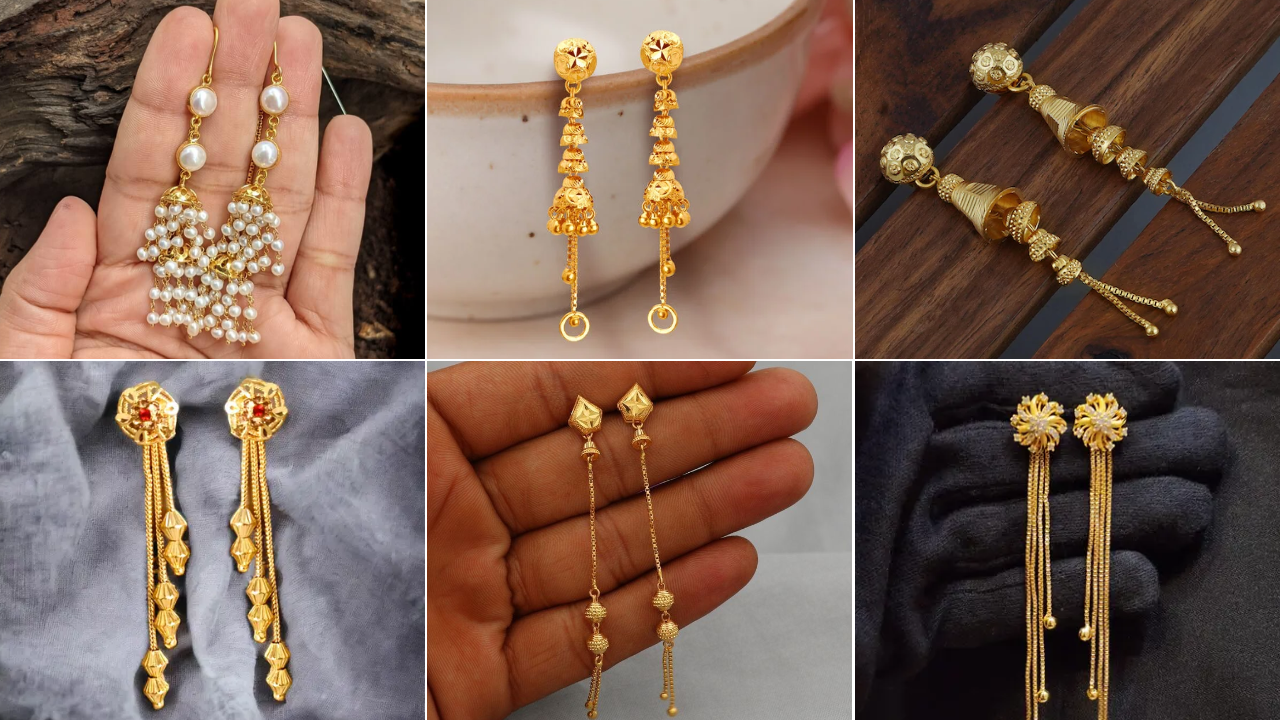 Gold Sui Dhaaga Earring Designs For Women
