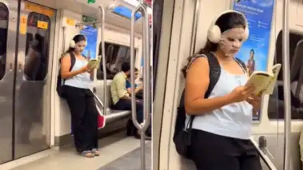 Girl Using Face Sheet Mask In Delhi Metro