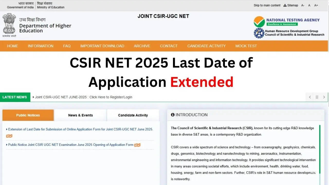 CSIR NET 2025 Last Date of Application Extended