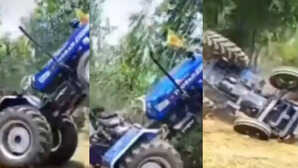 Shahjahanpur News खतरनाक स्टंट करते हुए पलटा ट्रैक्टर बाल-बाल बची युवक की जान सामने आया वीडियो