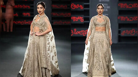 ​Indian Couture Week: गौल्डन गाउन में शोस्टॉपर रहीं भूमि पेडनेकर, कर्वी फिगर फ्लॉन्ट कर लगाया ग्लैमर का तड़का ​