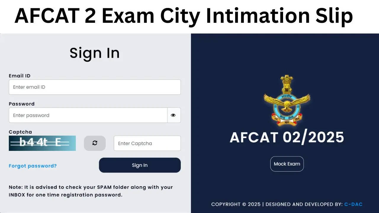 AFCAT 2 Exam City Intimation Slip