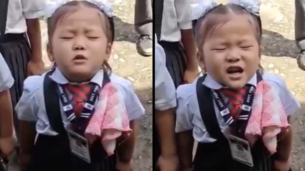 राष्ट्रगान गाती बच्ची। (वीडियो ग्रैब: @MeghUpdates/X)
