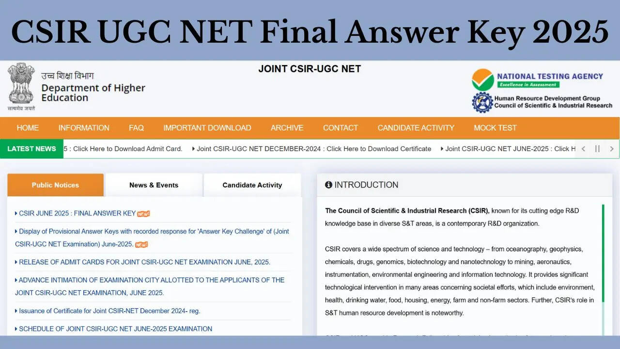 CSIR UGC NET Final Answer Key 2025