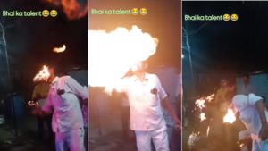 Today Viral Video मुंह से आग निकालकर टैलेंट दिखा रहा था शख्स टशन के चक्कर में हुआ ऐसा खेल