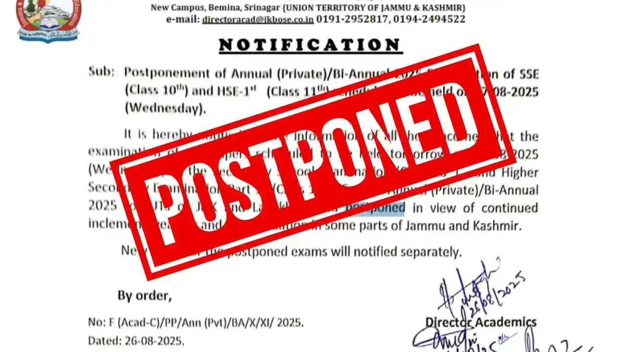 JKBOSE 10th, 11th Exams Postponed