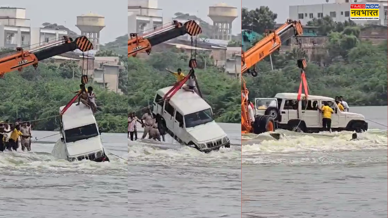 Car swept away in Luni river in Balotra