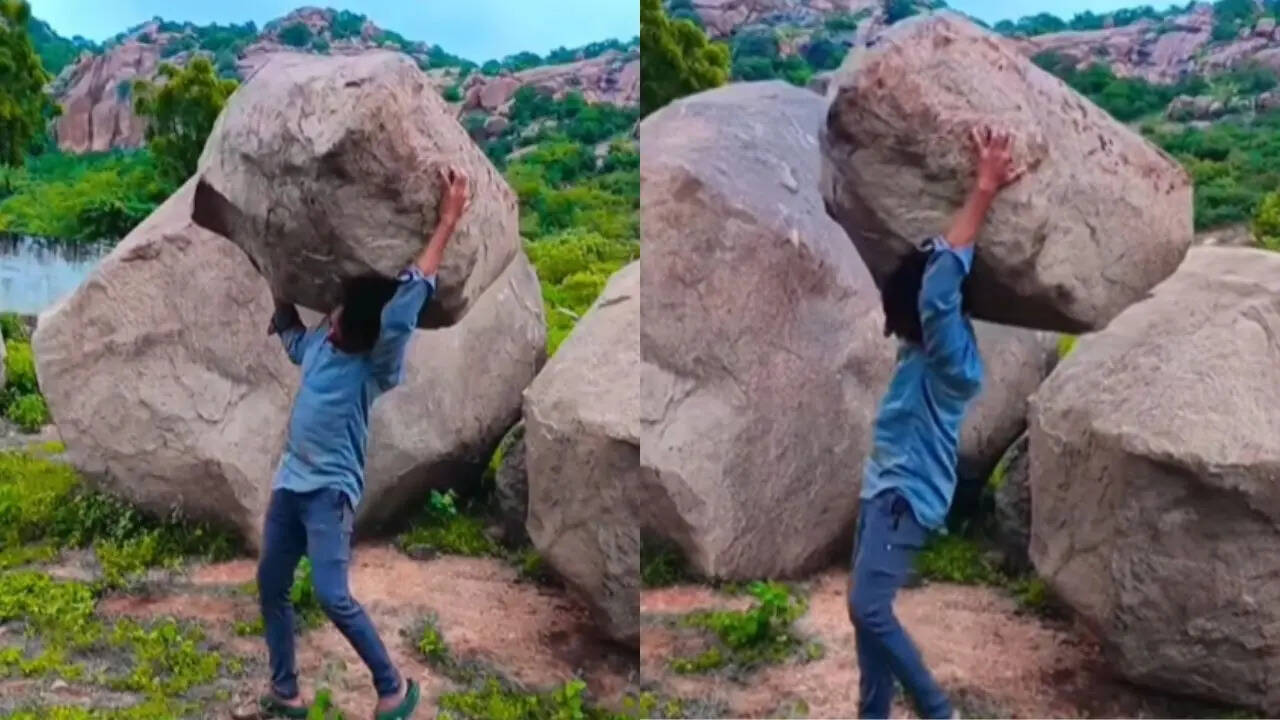 Man lift Stone weighing of thousand kilos