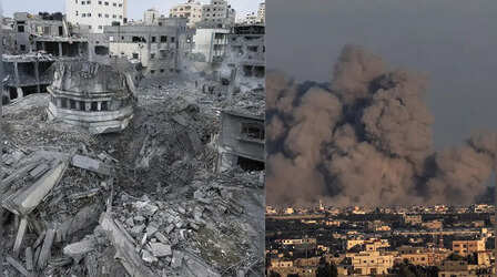 इजराइल ने गाजा पर हमले किए तेज ,Gaza पट्टी के ऊपर रात के आसमान में विस्फोटों से छा गई रौशनी
