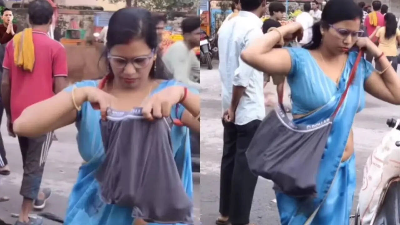 Woman made old underwear into a vegetable bag