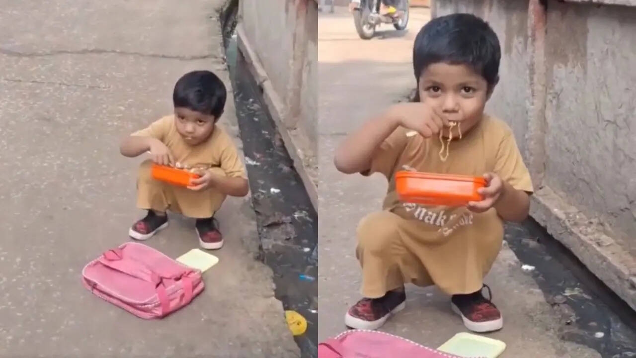 Kid Bunked School and eating Maggi on Road
