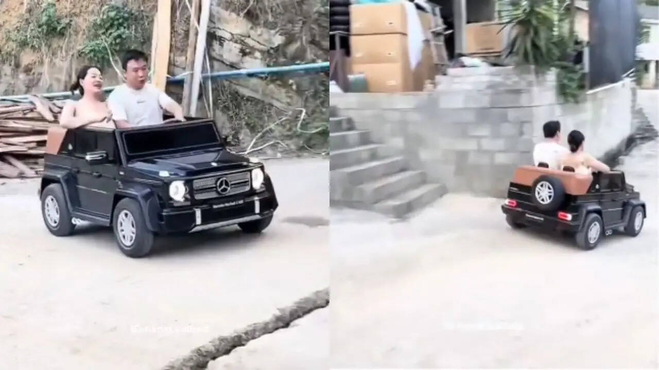 Couple on mini car