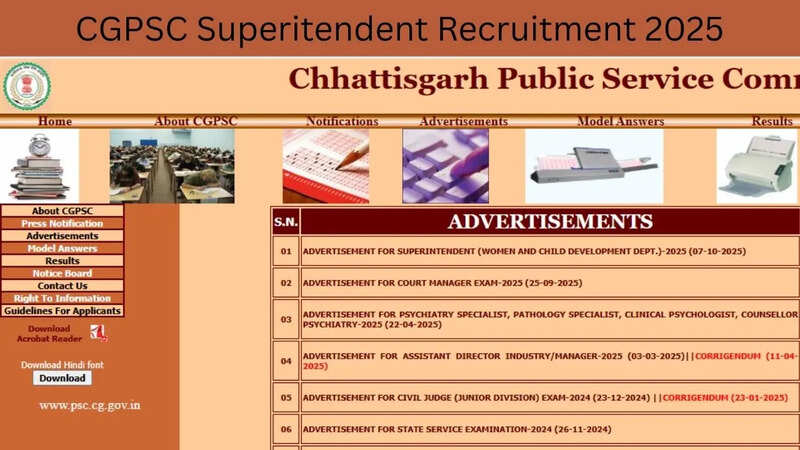 CGPSC Superitendent Recruitment 2025, Sarkari Naukri 2025