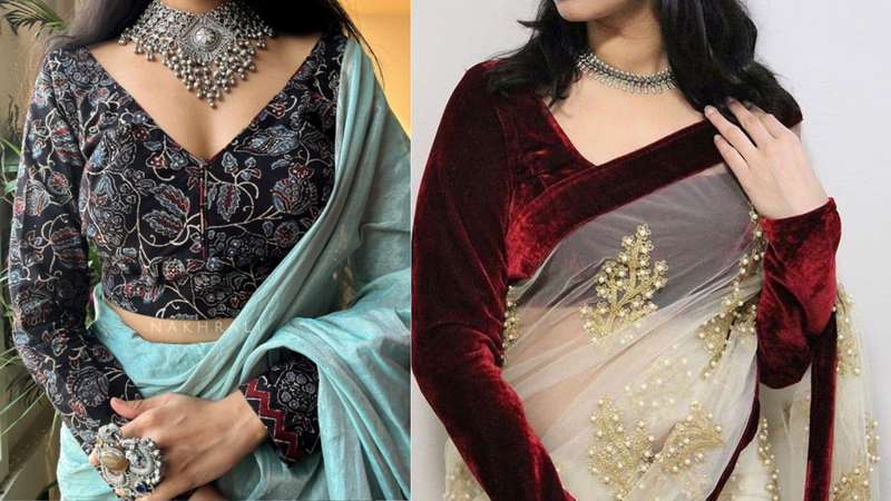 velvet designer winter blouse design