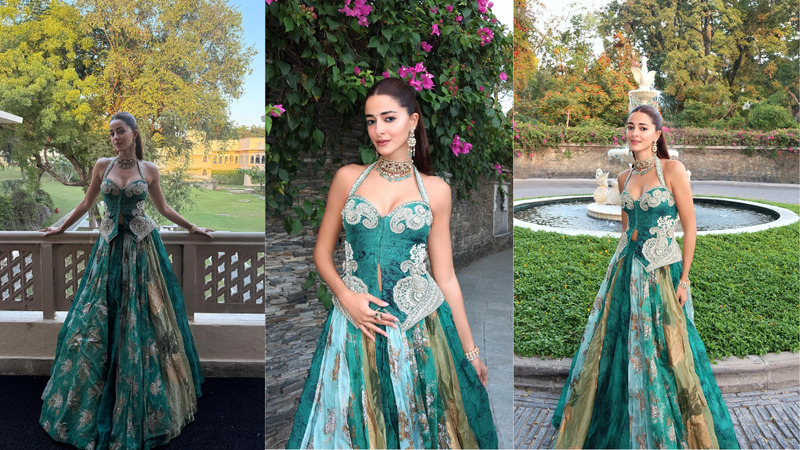 ananya panday teal colour lehenga pics