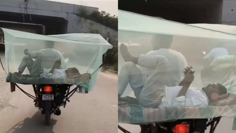 बंदों ने बाइक पर फिक्स कर दी खाट