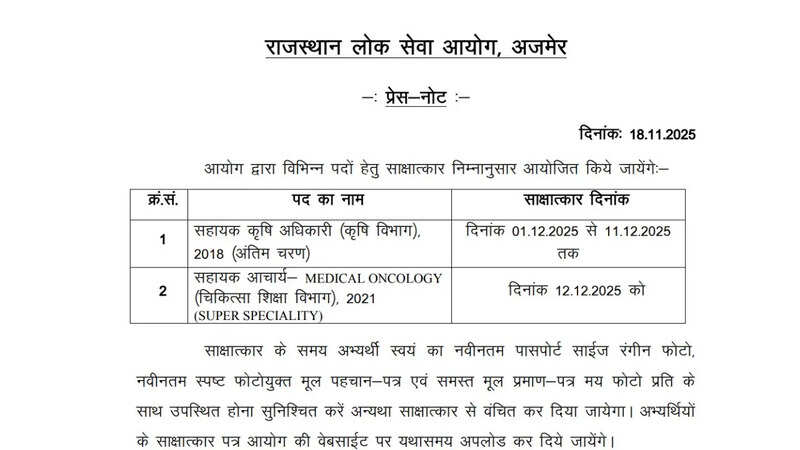 RPSC RAS 2024 Interview Schedule out