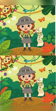 जंगल में घूम रही है लड़की दोनों तस्वीर में 5 अंतर खोजें