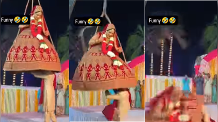 Today Viral Video: क्रेन से नीचे उतर रही थी दुल्हन, बीच में हुआ ऐसा खेल दूल्हे की बज गई बैंड