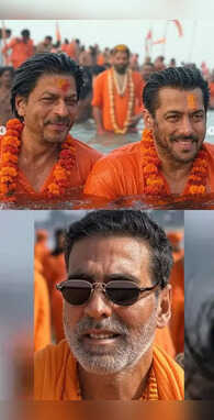 पैरेलल वर्ल्ड में कुंभ नहाने पहुंचे शाहरुख-सलमान भगवा रंग में दिखे अक्षय कुमार