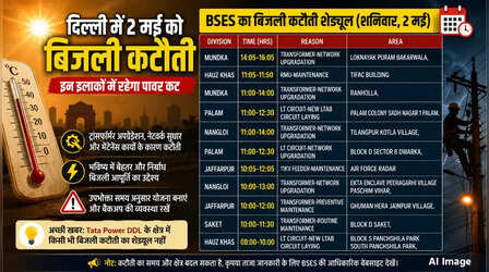 कल का पावरकट (Power Cut 2 May 2026): मुंडका, पालम, नांगलोई, साकेत, हौज खास सहित इन इलाकों में कई घंटे गुल रहेगी बिजली, देखें पूरा शेड्यूल