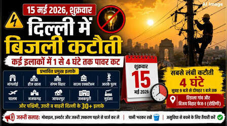 कल का पावरकट (Power Cut 15 May 2026): संगम विहार, साउथ एक्स, आरके पुरम, रोहिणी सहित इन 14 इलाकों में होगी बिजली कटौती, देखें पूरा शेड्यूल