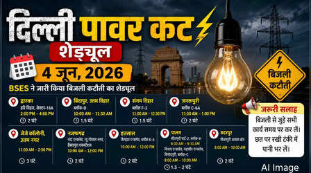 कल का पावरकट (Power Cut 4 June 2026): जनकपुरी, उत्तम नगर, हस्तसाल, पालम , खानपुर सहित इन इलाकों में कल कई घंटे की बिजली कटौती, देखें पूरा शेड्यूल