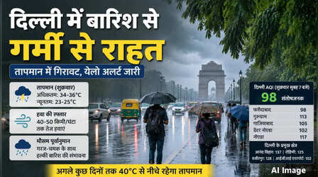 दिल्ली का मौसम (12 June 2026) Delhi Weather Today: बारिश ने किए गर्मी के तेवर ठंडे, आज भी आंधी-बारिश का येलो अलर्ट