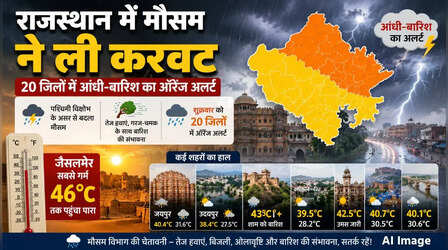 राजस्थान का मौसम (12 June 2026) Rajasthan Weather Today: वेस्टर्न डिस्टर्बेंस लेकर आया भीषण गर्मी से राहत, आज 20 जिलों में आंधी-बारिश का अलर्ट