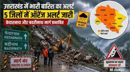 Uttarakhand News: पांच जिलों में भारी बारिश का ऑरेंज अलर्ट, बदरीनाथ और केदारनाथ मार्ग बंद