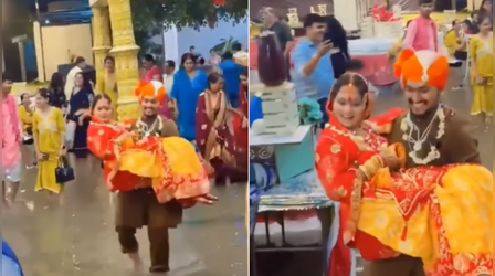 एक विवाह ऐसा भी...बारिश बनी मुसीबत तो दुल्हन को गोद में उठाकर मंडप पहुंच गया दूल्हा, देखें Viral Video