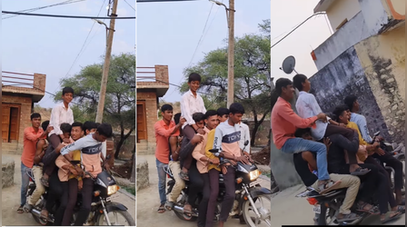 बाइक को बना दिया 'चेन्नई एक्सप्रेस', एक साथ सवार हो गए 7 लोग, देखें Viral Video