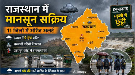 Rajasthan Weather: आज 11 जिलों में भारी बारिश का अलर्ट, हनुमान गढ़ में स्कूलों की छुट्टी