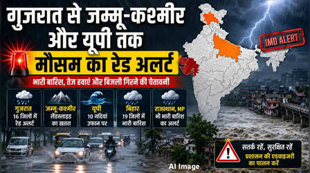 Aaj ka Mausam: गुजरात से जम्मू-कश्मीर और UP तक भारी बारिश का अलर्ट, नदियां उफान पर; शहरी इलाके बने तालाब