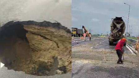 Ganga Expressway पर उन्नाव के पास सड़क धंसी, Video Viral होने के बाद भरा गया 7 फीट गहरा गड्ढा