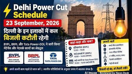 Delhi Power Cut (कल का पावरकट 23 सितंबर 2026): बुधवार को दिल्ली के कई इलाकों में 6 घंटे तक बिजली कटौती, जानें कहां रहेगी बत्ती गुल