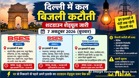 Delhi Power Cut (कल का पावरकट 7 अक्टूबर 2026): लक्ष्मी नगर, त्रिलोकपुरी, साकेत, नरेला सहित इन इलाकों में होगी बिजली कटौती, देखें पूरा शेड्यूल