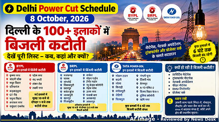 Delhi Power Cut (कल का पावरकट 8 अक्टूबर 2026): NFC, पटेल नगर, खानपुर, पंजाबी बाग, सरिता विहार सहित इन इलाकों में 2-6 घंटे तक बिजली कटौती, देखें पूरा शेड्यूल