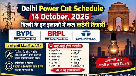 Delhi Power Cut (कल का पावरकट 14 अक्टूबर 2026): मयूर विहार, करोल बाग, NFC, नंद नगरी, सोनिया विहार सहित इन इलाकों में होगी बिजली कटौती, देखें पूरा शेड्यूल