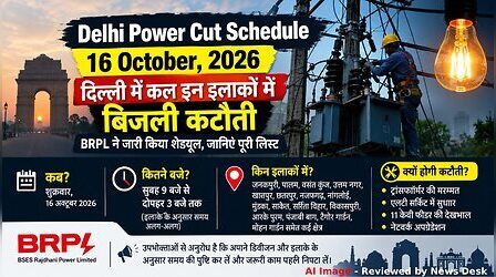 Delhi Power Cut (कल का पावरकट 16 अक्टूबर 2026): पंजाबी बाग, जनकपुरी, NFC, निजामुद्दीन समेत इन इलाकों में होगी बिजली कटौती, देखें पूरा शेड्यूल
