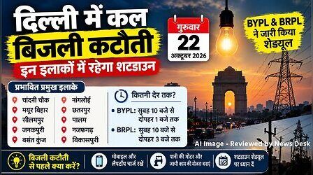 Delhi Power Cut (कल का पावरकट 22 अक्टूबर 2026): चांदनी चौक, मयूर विहार, जनकपुरी में पावर कट; जानें आपके इलाके में कब कटेगी बिजली