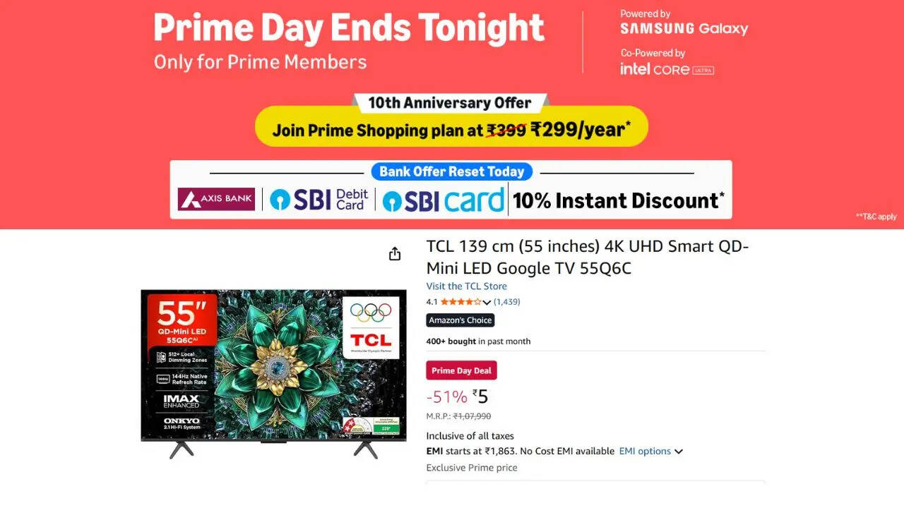 Amazon Prime Day 2026: 55 इंच स्मार्ट टीवी की बड़ी सेल, Samsung, Sony जैसे TV 50% की छूट