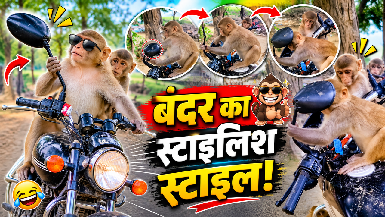 बाइक के शीशे में खुद को निहारता दिखा बंदर, अदाएं देख फिदा हुए लोग, देखें Viral Video